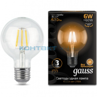Лампа Gauss LED Filament G95, 6W E27, 2700k