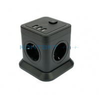Сетевой фильтр Tower черный, 5 роз. 3м, 10А 4хUSB, 22553