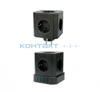 Сетевой фильтр Tower чёрный, 9 роз. 2м, 16А 4хUSB, 21439