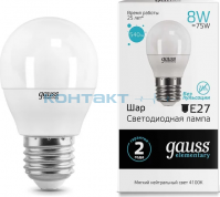 Лампа Gauss LED Elementary Шар,  8W E27, 4100k