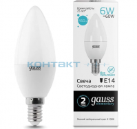 Лампа Gauss LED Elementary Свеча,  6W E14, 4100k