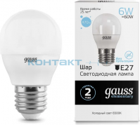 Лампа Gauss LED Elementary Шар,  6W E27, 6500k