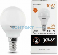 Лампа Gauss LED Elementary Шар, 10W E14, 3000k