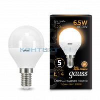 Лампа Gauss LED Шар 6,5W Е14, 3000k