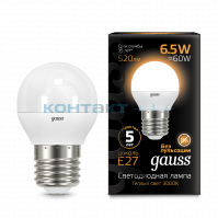 Лампа Gauss LED Шар 6,5W Е27, 3000k