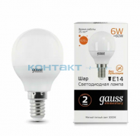 Лампа Gauss LED Elementary Шар,  6W E14, 3000k