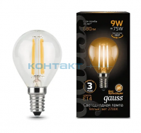 Лампа Gauss LED Filament шар, 9W E14, 2700k