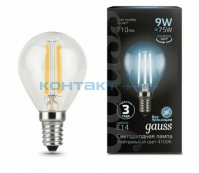 Лампа Gauss LED Filament шар, 9W E14, 4100k