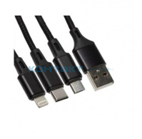 Шнур штекер USB - microUSB/TypeC/Lightning, 1м