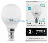 Лампа Gauss LED Elementary Шар,  6W E14, 4100k