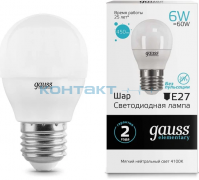 Лампа Gauss LED Elementary Шар,  6W E27, 4100k