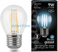 Лампа Gauss LED Filament шар, 9W E27, 4100k